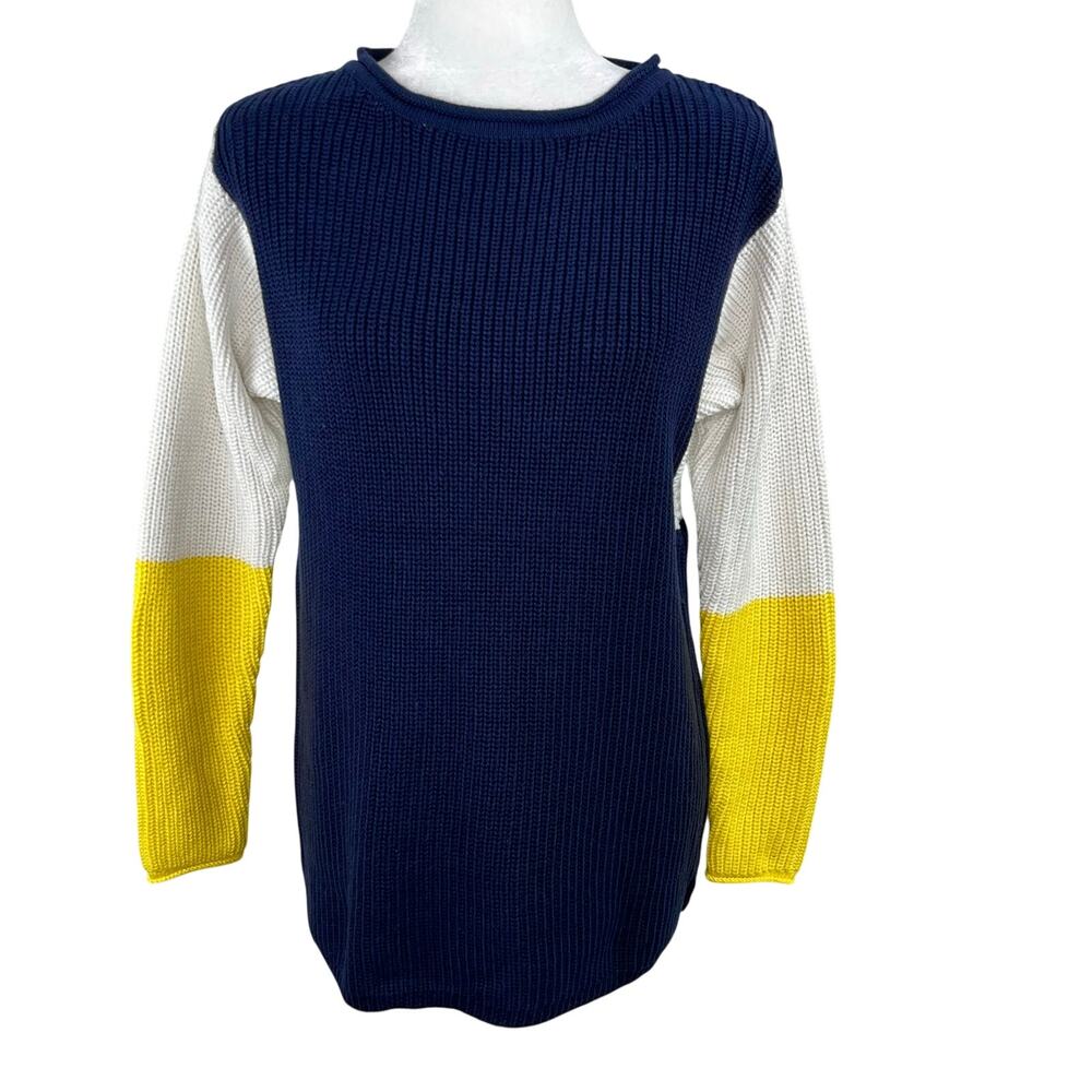 Workshop Andrea Jovine Colorblock Knit Sweater Coastal Nautical Navy S NWT